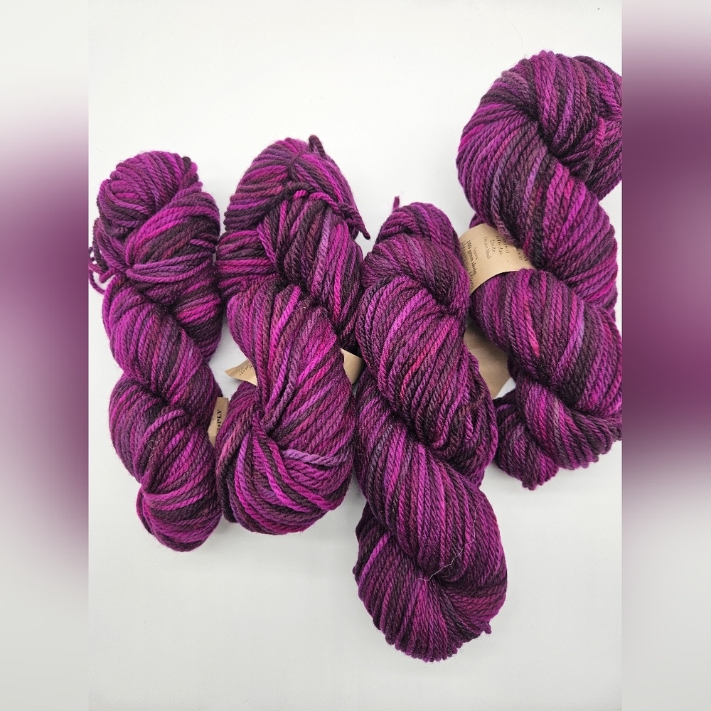 4- 100g Skeins Moubtain Colors Bulky weight Harmony Plum  100%wool yarn.